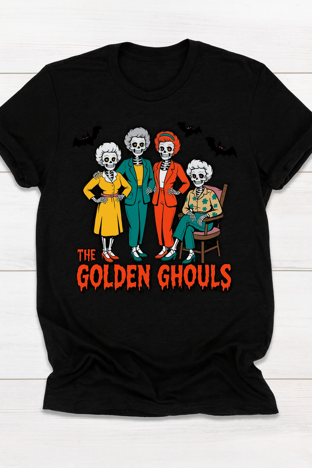Golden Ghouls T-Shirt | Funny Halloween Skeleton Shirt | Retro Horror Golden Girls Tee | Spooky Season Graphic Tee